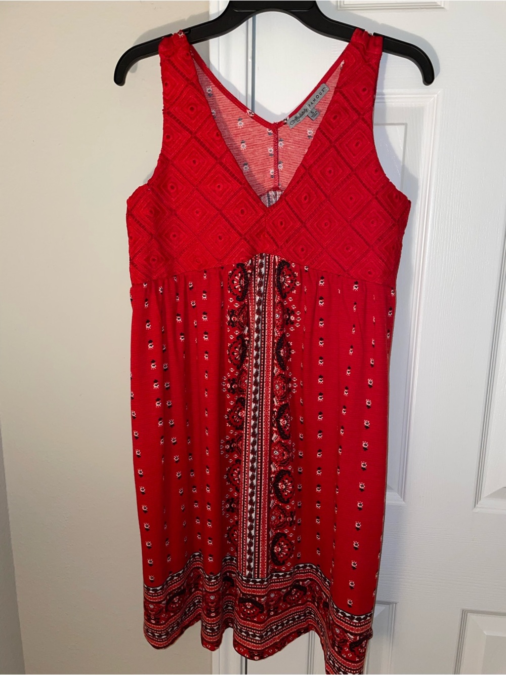 Red Sleeveless V-Neck Printed Women’s Dress